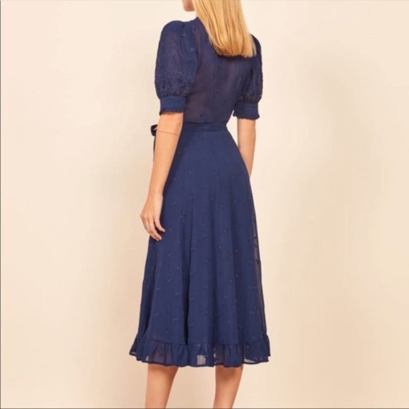 Reformation "Annalise" Navy Wrap Dress * Size Medium - Picture 3 of 11